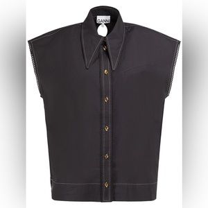 NWT never work Ganni sleeveless black button up!